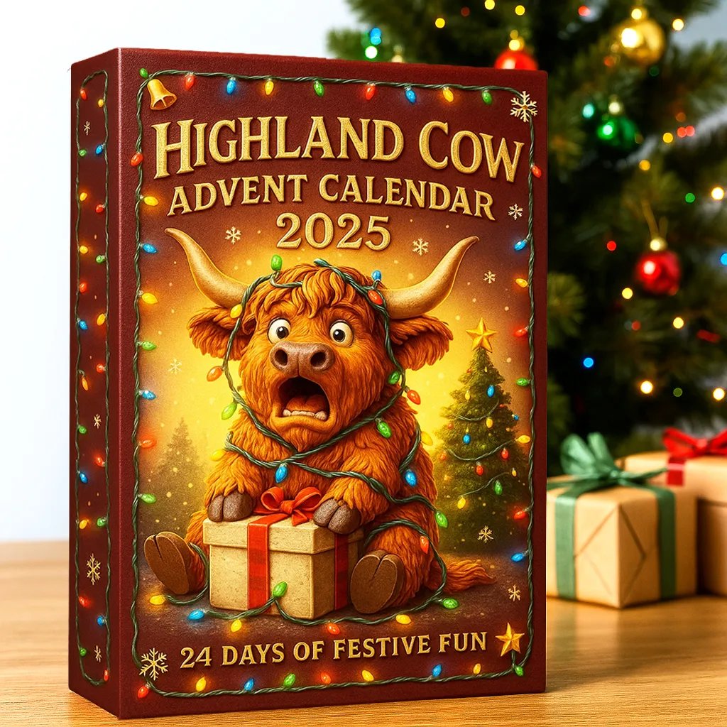 🐮Highland Cow -joulukalenteri 2025🎄✨ - 3D-käsintehty Highland Cow -nukke (24 kpl)