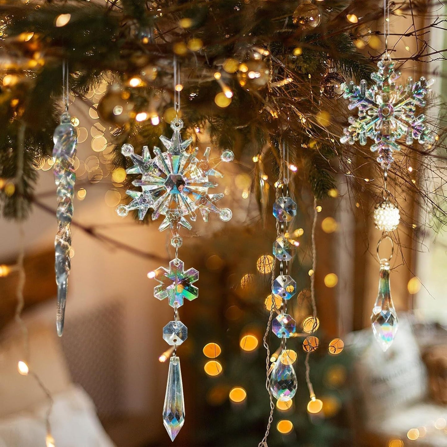 18-Delade Julsnöflinga-Istappkristalldekorationer