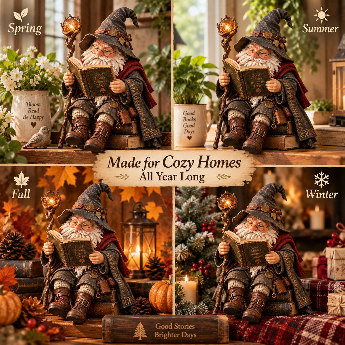 🧙‍♂️ Le gnome érudit errant – Figurine du sorcier de la lecture enchantée