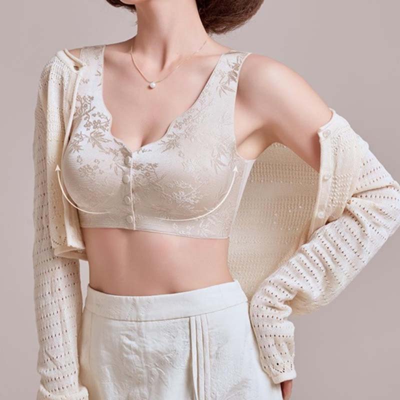 Kohokuvioitu jacquard-rintaliivi, edestä suljettava