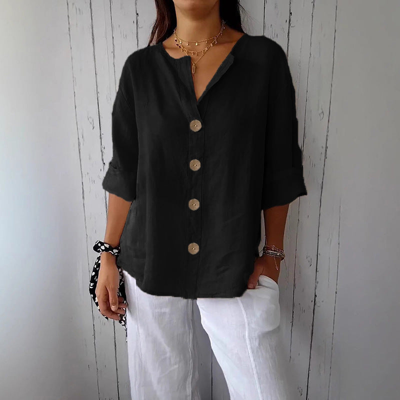 👕 חולצת נשים רפויה עם כפתורים – נוחה, נושמת ועמידה בפני קמטים 🌿