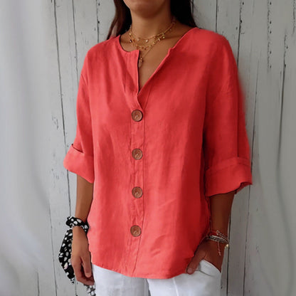 👕 חולצת נשים רפויה עם כפתורים – נוחה, נושמת ועמידה בפני קמטים 🌿