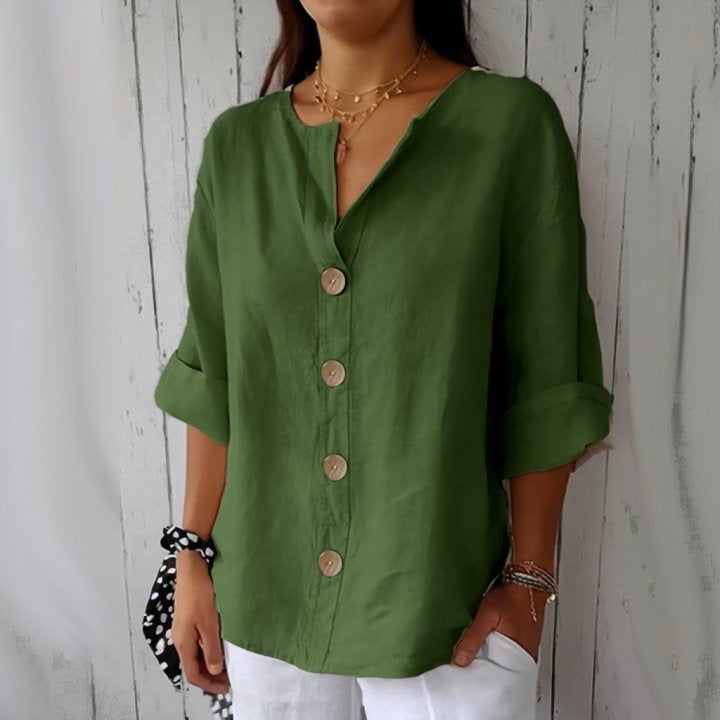 👕 חולצת נשים רפויה עם כפתורים – נוחה, נושמת ועמידה בפני קמטים 🌿