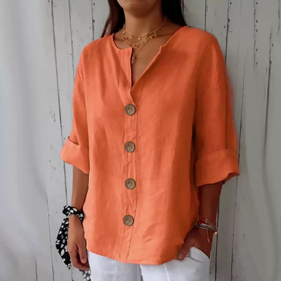 👕 חולצת נשים רפויה עם כפתורים – נוחה, נושמת ועמידה בפני קמטים 🌿