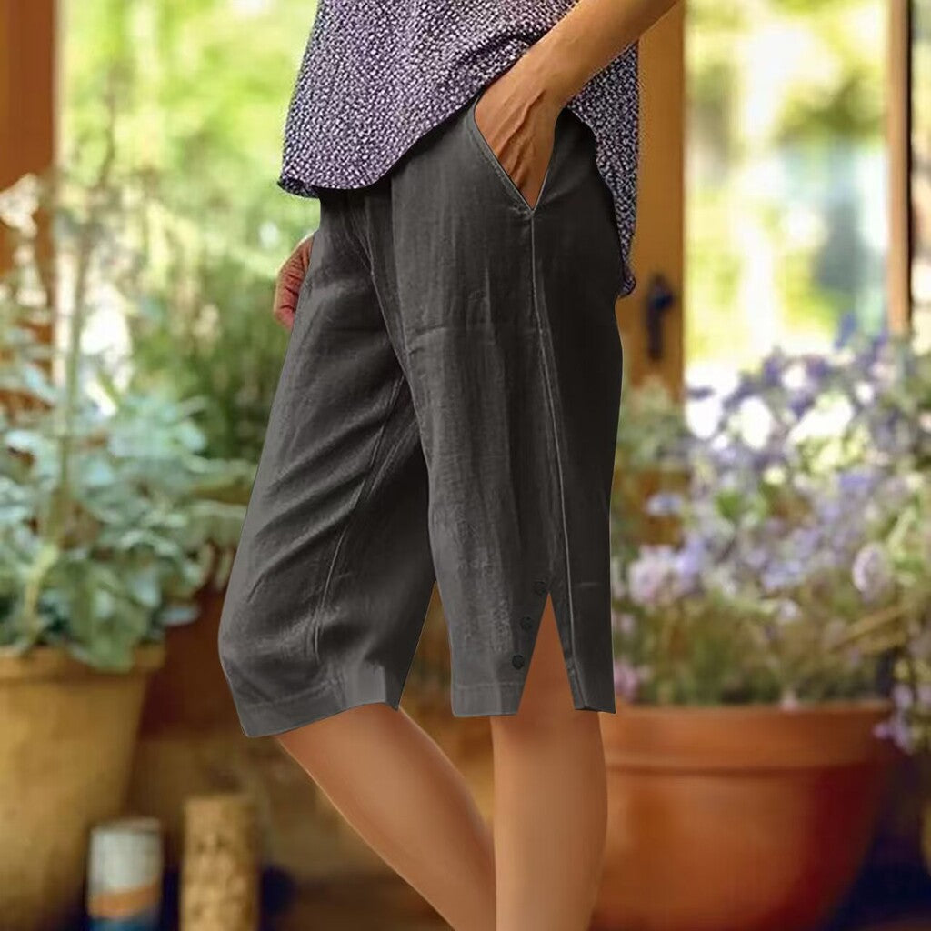 📢50% הנחה לזמן מוגבל👖מכנסי קפרי קז'ואל לנשים בצבע אחיד עם כיסים
