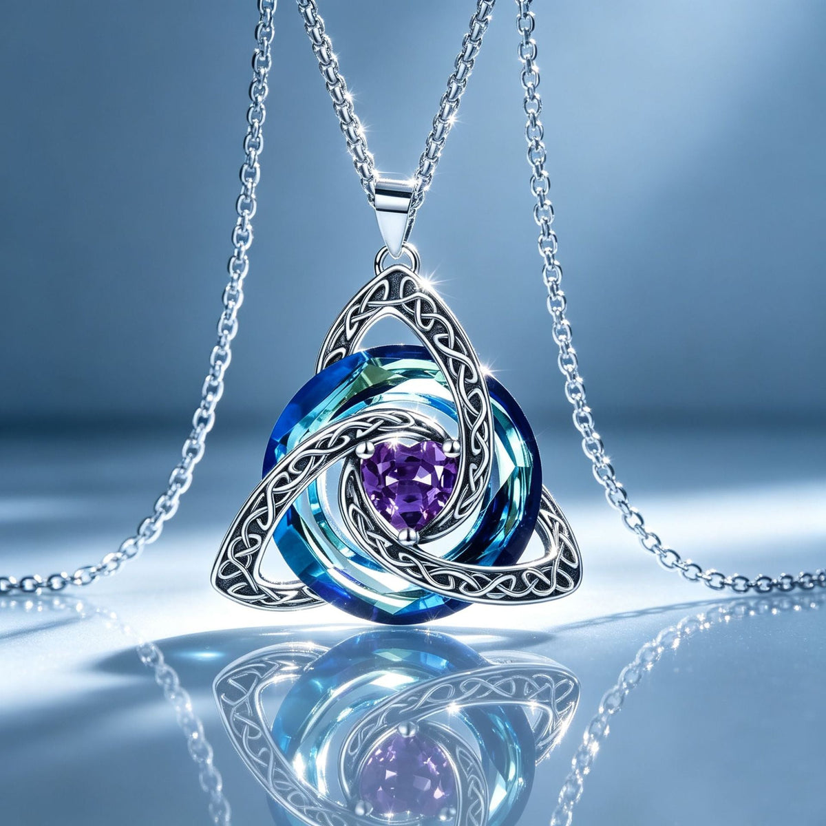 ✨Collier avec pierre de naissance et triple nœud celtique – un symbole chargé de sens, représentant l'amour et la complicité❤️