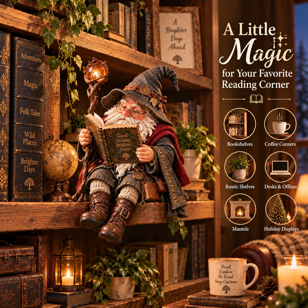 🧙‍♂️ Le gnome érudit errant – Figurine du sorcier de la lecture enchantée