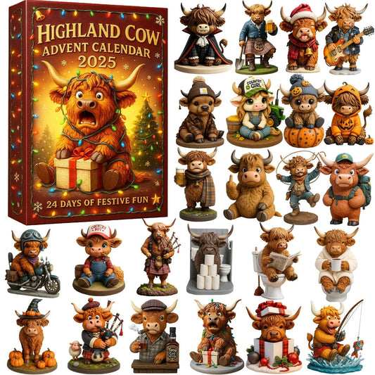 🐮Highland Cow -joulukalenteri 2025🎄✨ - 3D-käsintehty Highland Cow -nukke (24 kpl)