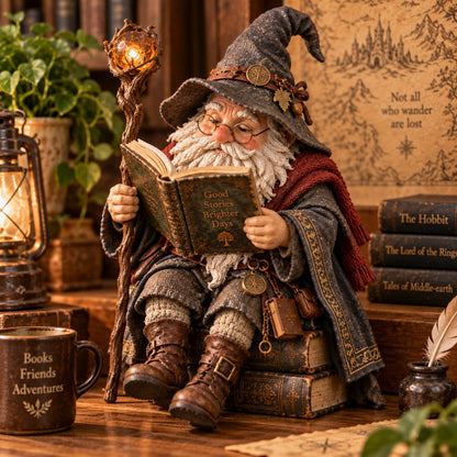 🧙‍♂️ Le gnome érudit errant – Figurine du sorcier de la lecture enchantée