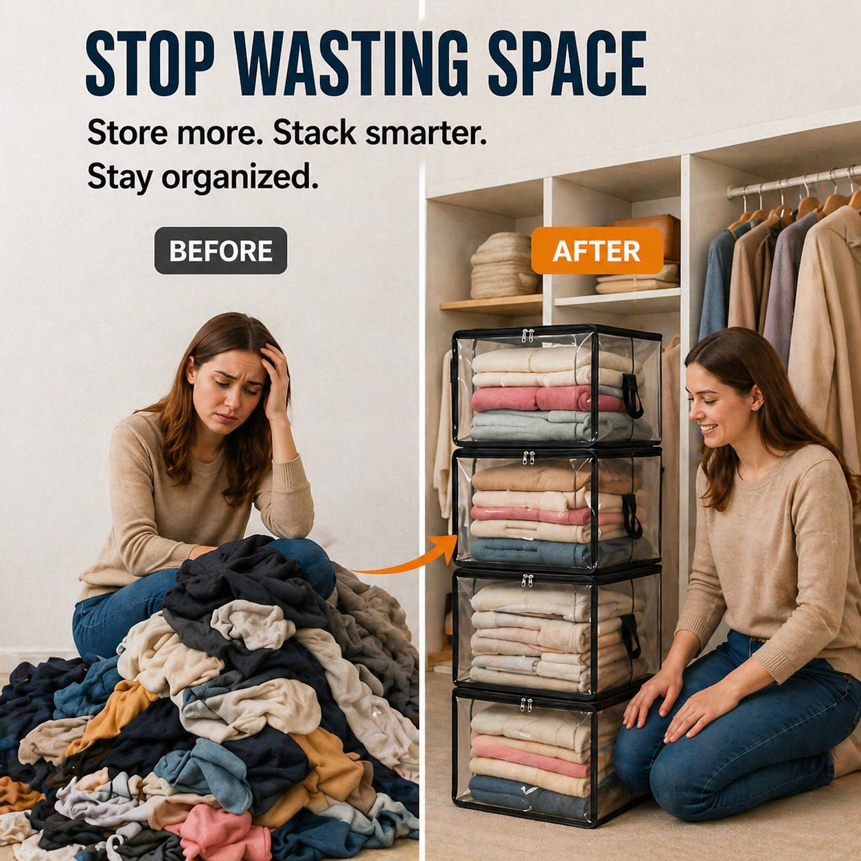 📦שקית אחסון שקופה מפלסטיק עבה וחזק, בגודל גדול, לבגדים, למעבר דירה ולאחסון