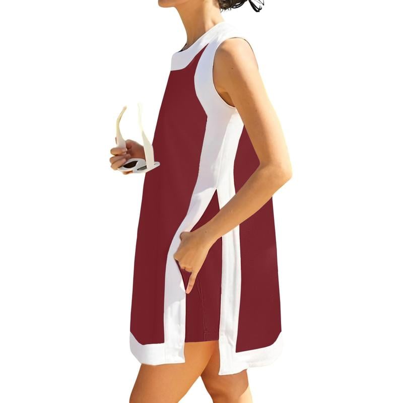 ⏰🔥סט קז'ואל לנשים, שני חלקים, עם בלוק צבע, צווארון עגול, סוודר ללא שרוולים, חולצות, מכנסיים קצרים תואמים עם כיסים