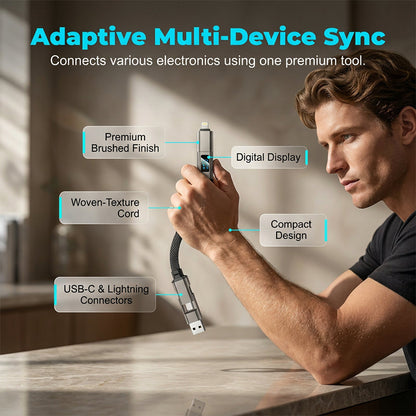 🔌 כבל טעינה 4 ב-1 עם תצוגה דיגיטלית ומחזיק מפתחות – טעינה מהירה, עמיד בפני התפתלויות וקומפקטי
